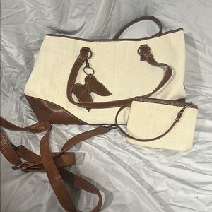 Coldwater Creek Cream and Brown Equestrian Tote and clutch- Like new